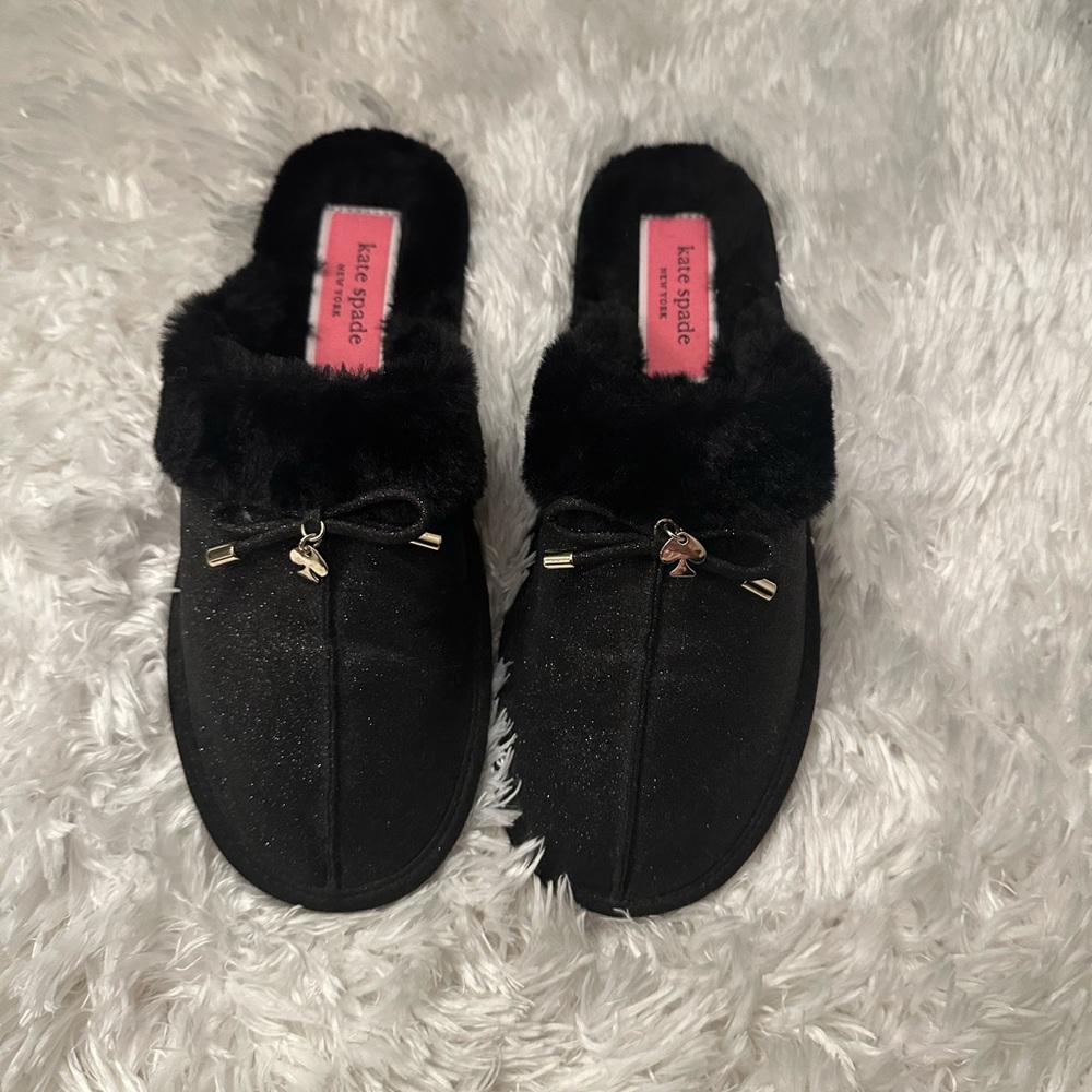 Kate Spade furry glittery slippers